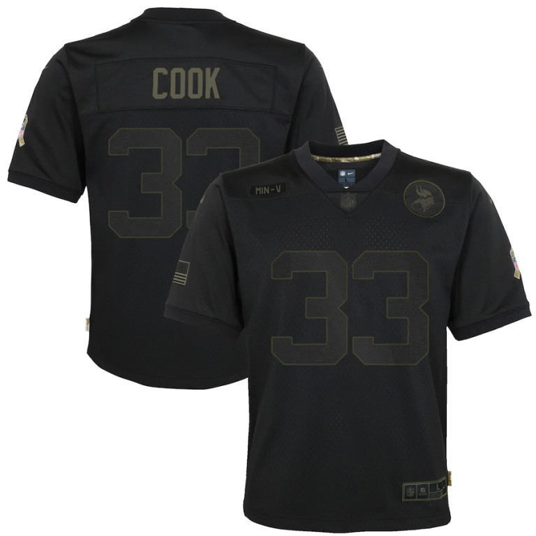 NFL Minnesota Vikings #33 Dalvin Cook Nike Youth 2020 Salute to Service Game  Black jerseys->youth nfl jersey->Youth Jersey